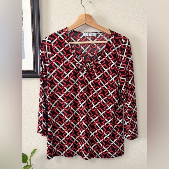 Kasper 3/4 sleeves red and black blouse Size Medium - Picture 8 of 9